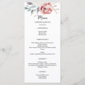 Elegante Blush Rode Ivoor Kleuren Rozen Bruiloft Menu (Voorkant)