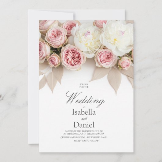 Elegante Blush Roos bruiloft uitnodiging Sjabloon (Voorkant)
