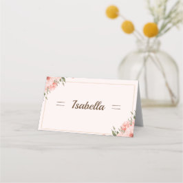 Elegante Blush Roos en groen gevouwen Place Card Plaatskaartje