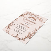 Elegante Blush Roos Gold Leaf Krans Quinceanera Folie Uitnodiging (Gedraaid)