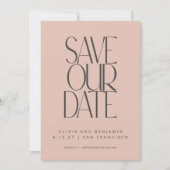 Elegante Blush Roos Mid Century Moderne Typografie Save The Date (Voorkant)