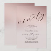 Elegante Blush Roze 90ste Verjaardagsfeestuitnodig Kaart (Voorkant / Achterkant)