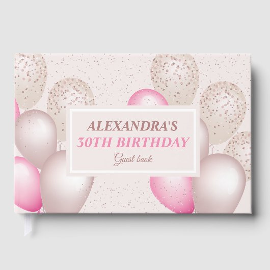 Elegante Blush Roze Ballonnen Verjaardag Gastenboek (Voorkant)