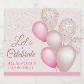 Elegante Blush Roze Beige Ballonnen Verjaardag Sparkling Wijnetiket (Enkel label)