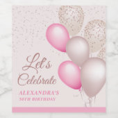 Elegante Blush Roze Beige Ballonnen Verjaardag Wijn Etiket (Enkel label)
