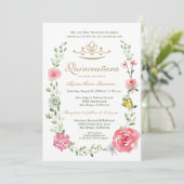 Elegante Blush Roze Bloem Quinceañera Tiara Kaart (Staand voorkant)