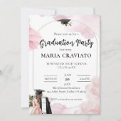 Elegante Blush Roze Bloemen Afstuderen Party Invit Kaart (Voorkant)