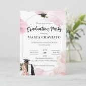 Elegante Blush Roze Bloemen Afstuderen Party Invit Kaart (Staand voorkant)