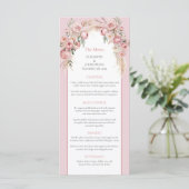Elegante blush roze bloemen boho boog pampas menu (Staand voorkant)