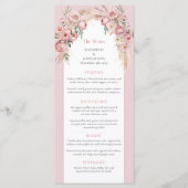 Elegante blush roze bloemen boho boog pampas menu (Voorkant)