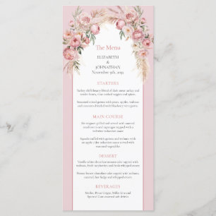 Elegante blush roze bloemen boho boog pampas menu