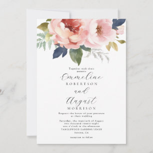 Elegante Blush Roze Bloemen Botanische Bruiloft Kaart