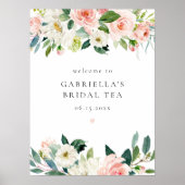 Elegante Blush Roze Bloemen Bruidsthee Welkom Poster (Voorkant)