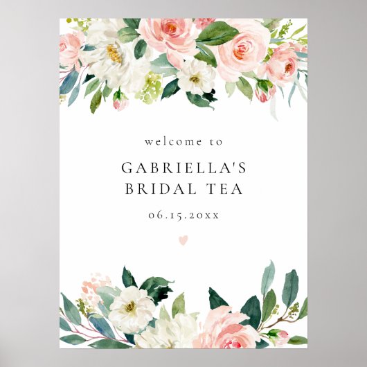 Elegante Blush Roze Bloemen Bruidsthee Welkom Poster (Voorkant)