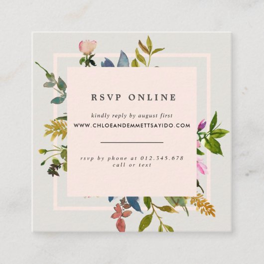Elegante Blush Roze Bloemen Bruiloft Website RSVP Informatiekaartje (Voorkant)