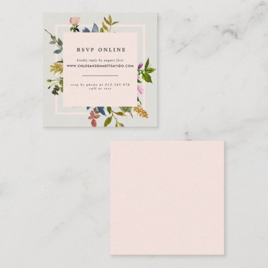 Elegante Blush Roze Bloemen Bruiloft Website RSVP Informatiekaartje (Voorkant / Achterkant)