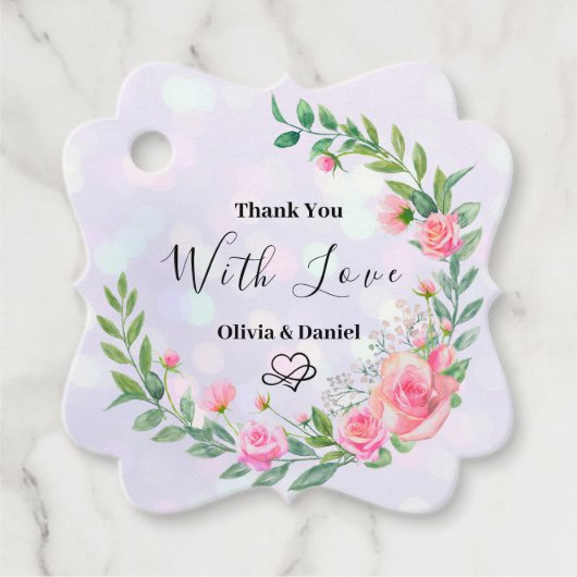 Elegante Blush Roze Bloemen Dank u Bruiloft Bedankjes Labels (Voorkant)