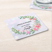 Elegante Blush Roze Bloemen Dank u Bruiloft Kartonnen Onderzetters (Schuin)