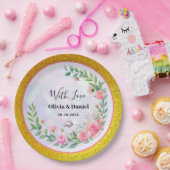 Elegante Blush Roze Bloemen Dank u Bruiloft Papieren Bordje (Feest)