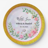 Elegante Blush Roze Bloemen Dank u Bruiloft Papieren Bordje (Voorkant)