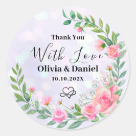 Elegante Blush Roze Bloemen Dank u Bruiloft Ronde Sticker