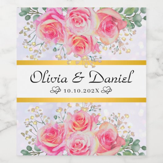 Elegante Blush Roze Bloemen Dank u Bruiloft Wijn Etiket (Enkel label)