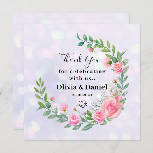 Elegante Blush Roze Bloemen Dank u Kaart (Voorkant / Achterkant)