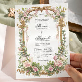 Elegante Blush Roze Bloemen en Eucalyptus Greenery Kaart
