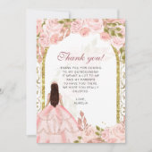 Elegante Blush Roze Bloemen Foto Quinceañera Bedankkaart (Voorkant)