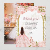Elegante Blush Roze Bloemen Foto Quinceañera Bedankkaart (Voorkant / Achterkant)