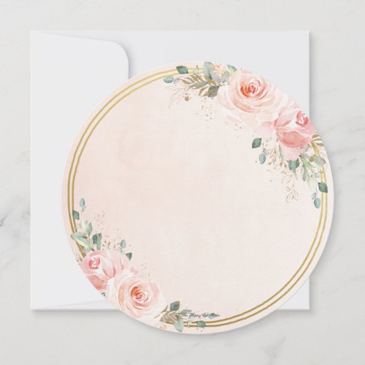 Elegante Blush Roze Bloemen Gouden Cirkel Bruiloft Kaart (Achterkant)
