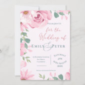 Elegante Blush Roze Bloemen Huwelijksuitnodiging (Voorkant)