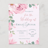 Elegante Blush Roze Bloemen Huwelijksuitnodiging Briefkaart (Voorkant)