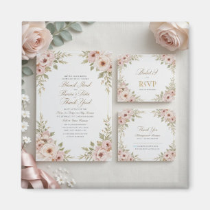 Elegante Blush Roze Bloemen Huwelijksuitnodiging S Magneet