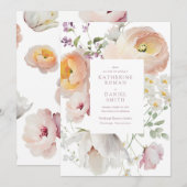 Elegante Blush Roze Bloemen Huwelijksuitnodigingen Kaart (Voorkant / Achterkant)