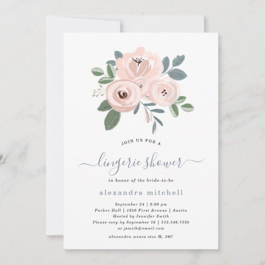 Elegante blush roze bloemen | lingeriedouche kaart (Voorkant)