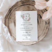 Elegante Blush Roze Bloemen Monogram Kreeft Huweli Kaart