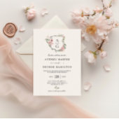 Elegante Blush Roze Bloemen Monogram Kreeft Huweli Kaart