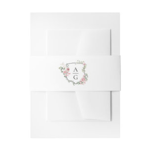 Elegante Blush Roze Bloemen Monogram Kreeft Huweli Uitnodigingen Wikkel