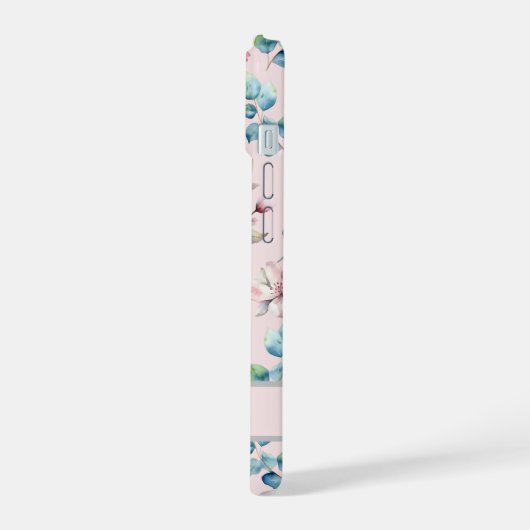 Elegante Blush Roze Bloemen Patroon Telefoonhoes iPhone 15 Case (Linkerkant)