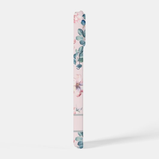 Elegante Blush Roze Bloemen Patroon Telefoonhoes iPhone 15 Case (Rechterkant)