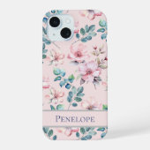 Elegante Blush Roze Bloemen Patroon Telefoonhoes iPhone 15 Case (Achterkant)