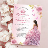 Elegante Blush Roze Bloemen Quinceañera Uitnodigin Kaart