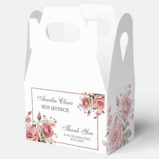 Elegante Blush Roze Bloemen Quinceañera Verjaardag Bedankdoosjes (Geopend)