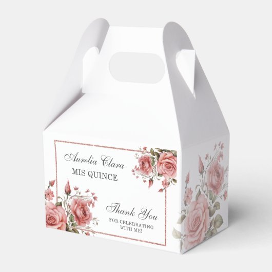 Elegante Blush Roze Bloemen Quinceañera Verjaardag Bedankdoosjes (Voorkant Zijde)