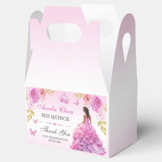 Elegante Blush Roze Bloemen Quinceañera Verjaardag Bedankdoosjes (Geopend)