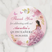 Elegante Blush Roze Bloemen Quinceañera Verjaardag Bedankjes Labels (Achterkant)