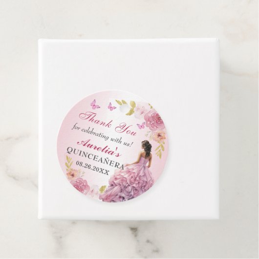 Elegante Blush Roze Bloemen Quinceañera Verjaardag Bedankjes Labels (In situ)