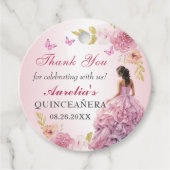 Elegante Blush Roze Bloemen Quinceañera Verjaardag Bedankjes Labels (Voorkant)