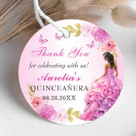 Elegante Blush Roze Bloemen Quinceañera Verjaardag Bedankjes Labels